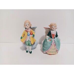 Vintage Porcelain Victorian/ Colonial Figurine Bud Vases JAPAN 3.25"